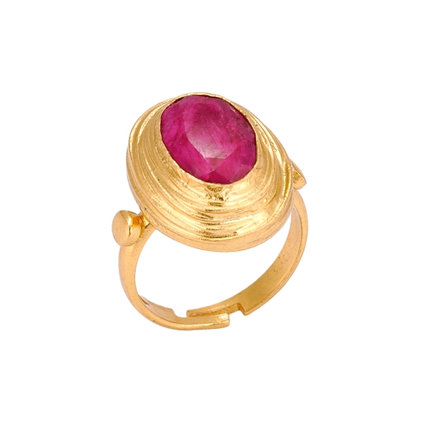 Ring made from brass, goldplated, Ruby