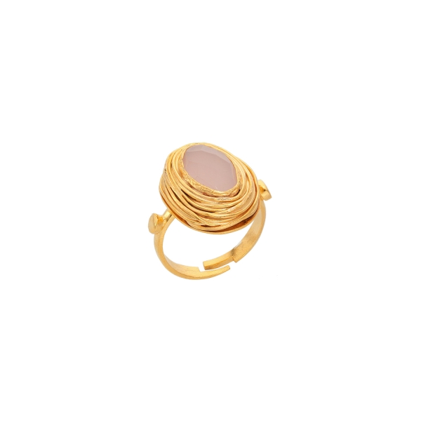 Ring made from brass, goldplated, Rosequartz