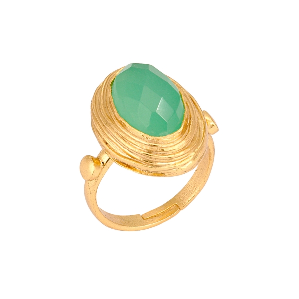 Ring made from brass, goldplated, aqua Chalcedony