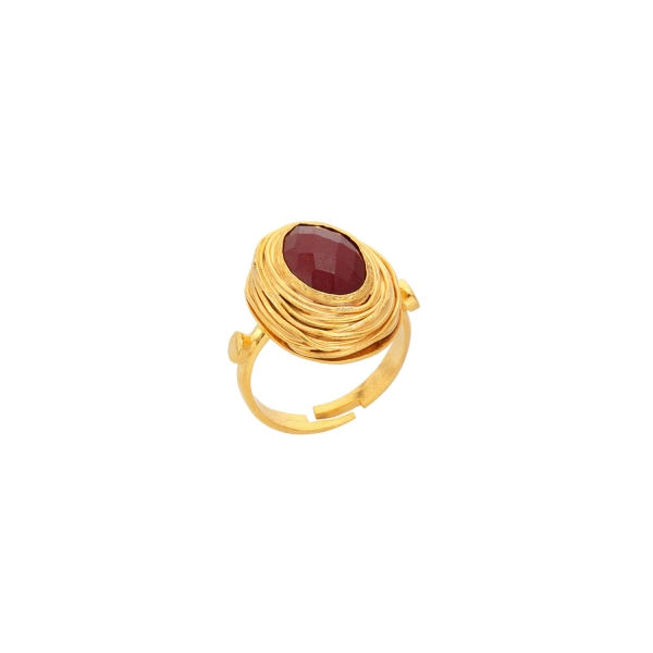 Ring aus Messing vergoldet, rote Jade