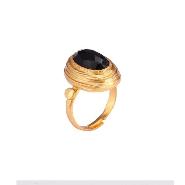 Ring made from brass, goldplated, Onyx