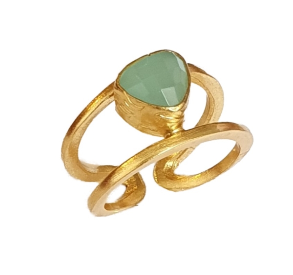 Ring made from brass, goldplated, aqua Chalcedony