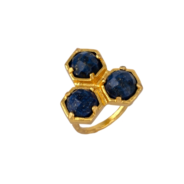 Ring made from brass, goldplated, Lapislazuli