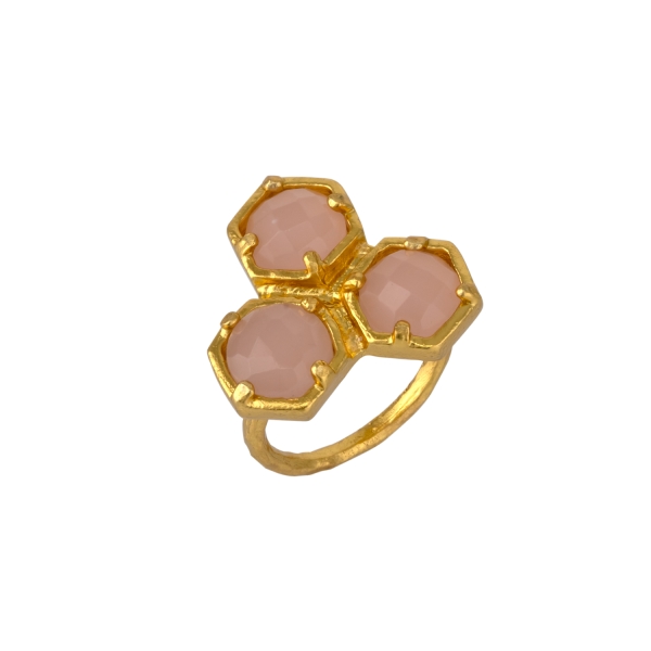 Ring made from brass, goldplated, Rosequartz