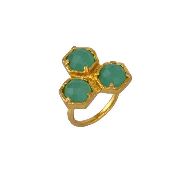 Ring made from brass, goldplated, aqua Chalcedony