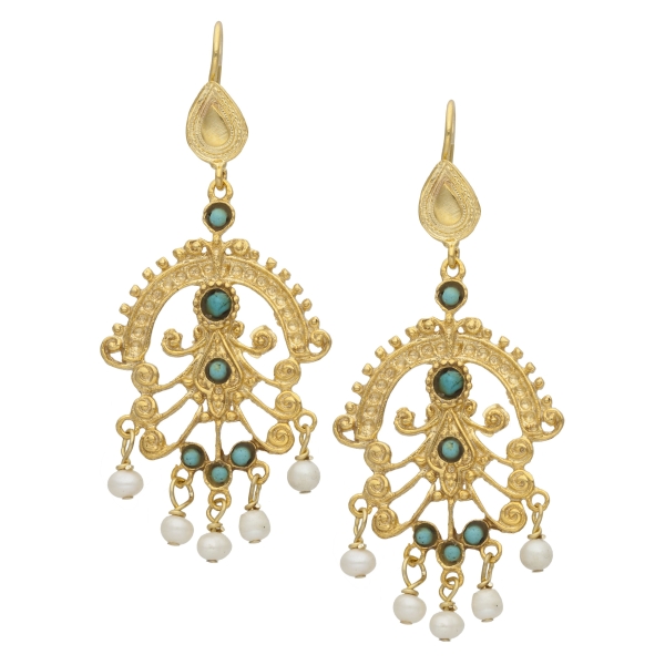 Earring made from brass, goldplated, with Turquoise and pearl