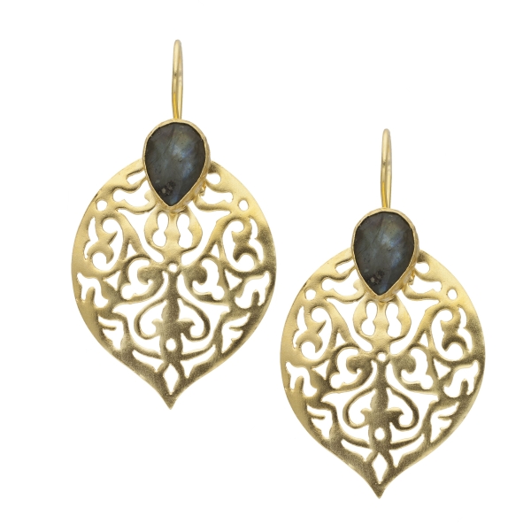 Earring made from brass, goldplated, Labradorite