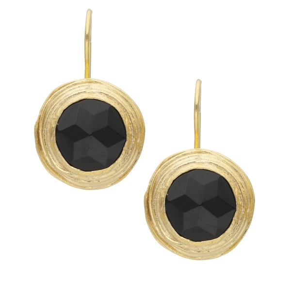 Earring made from brass, goldplated, Onyx