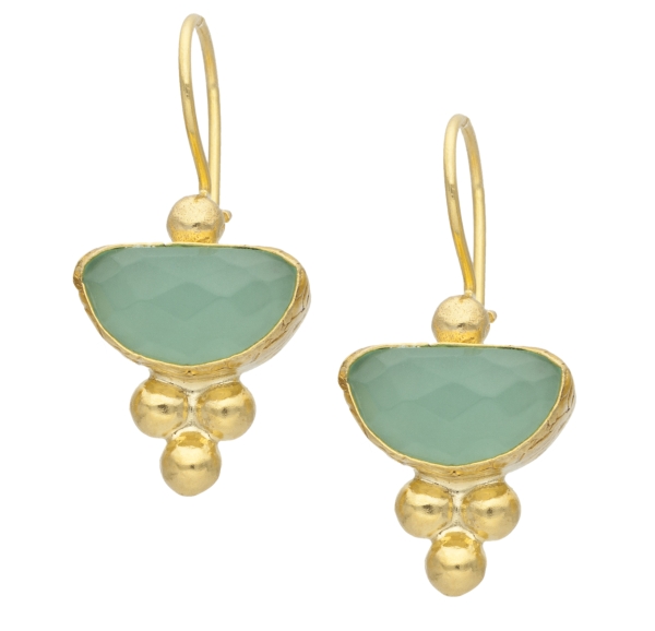 Earring made from brass, goldplated, aqua Chalcedony