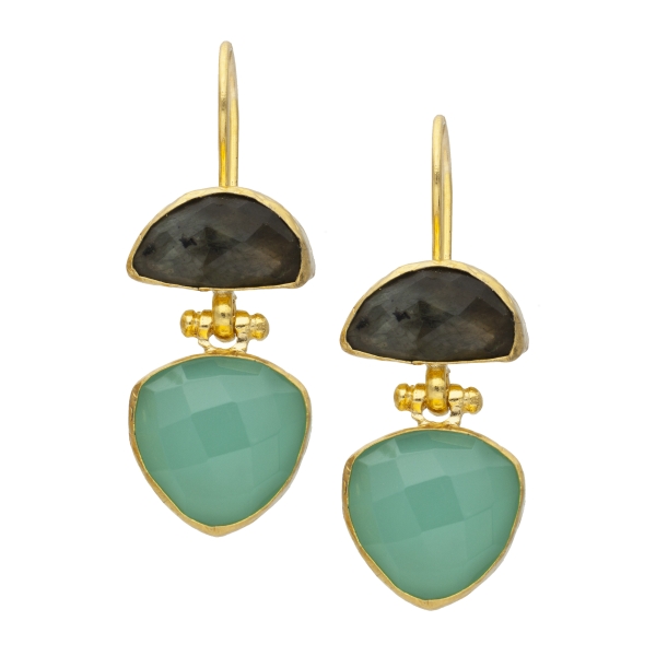 Earring made from brass, Labradorite, aqua Chalcedony