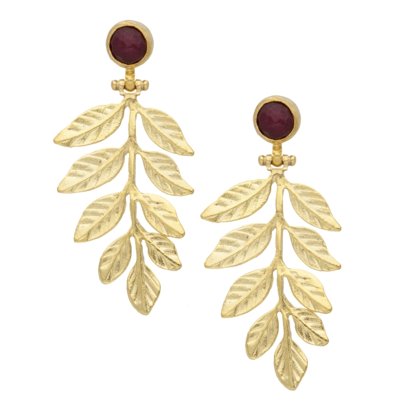 Earring made from brass, goldplated, red Jade