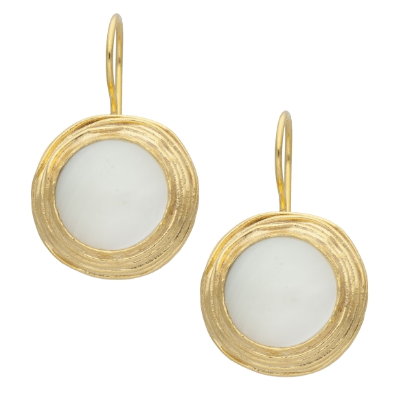 Earring made from brass, goldplated, mother of pearl