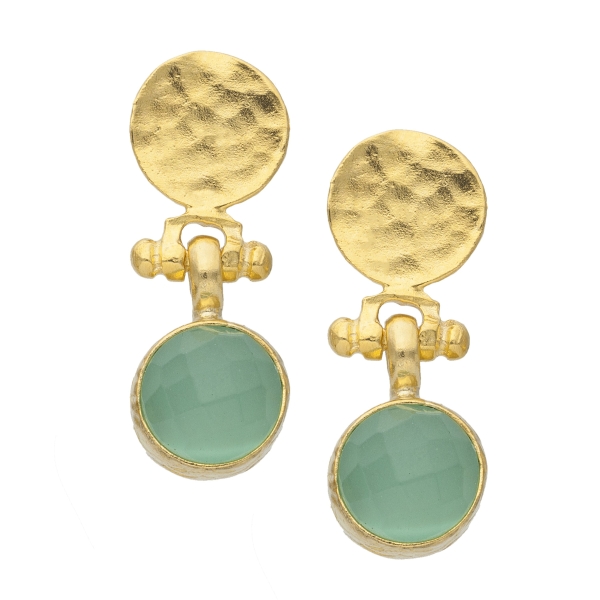 Earring made from brass, goldplated, aqua Chalcedony