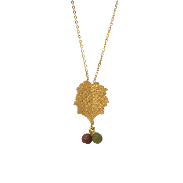 Necklace made from brass, goldplated, 3 Chalcedony