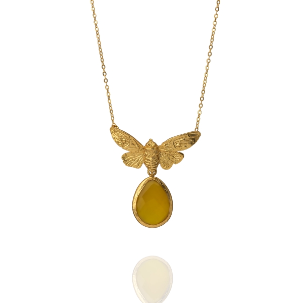 Necklace made from brass, goldplated, honey Agate