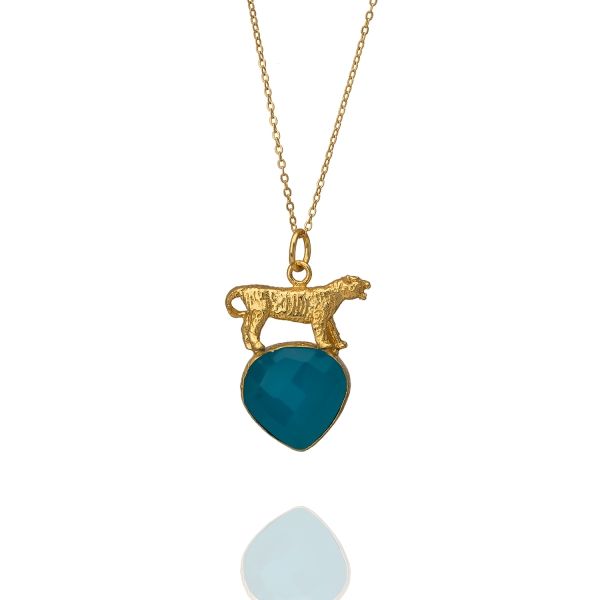 Necklace made from brass, goldplated, blue Chalcedony