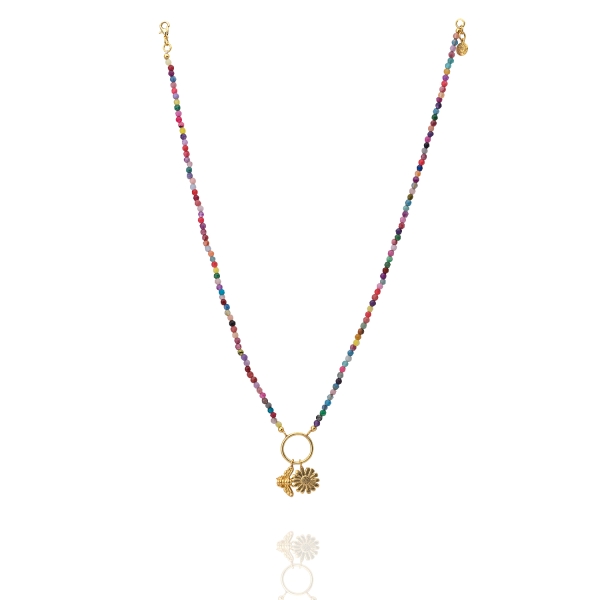 Necklace made from brass, goldplated, Chalcedony