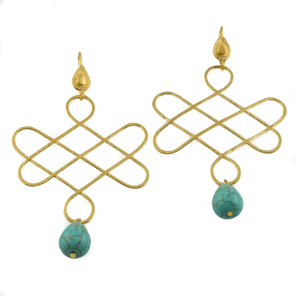 Ethno earring, brass goldplated, with Turquoise