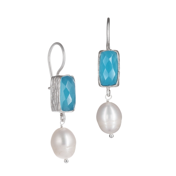 Earring made from 925 silver, blue chalcedony