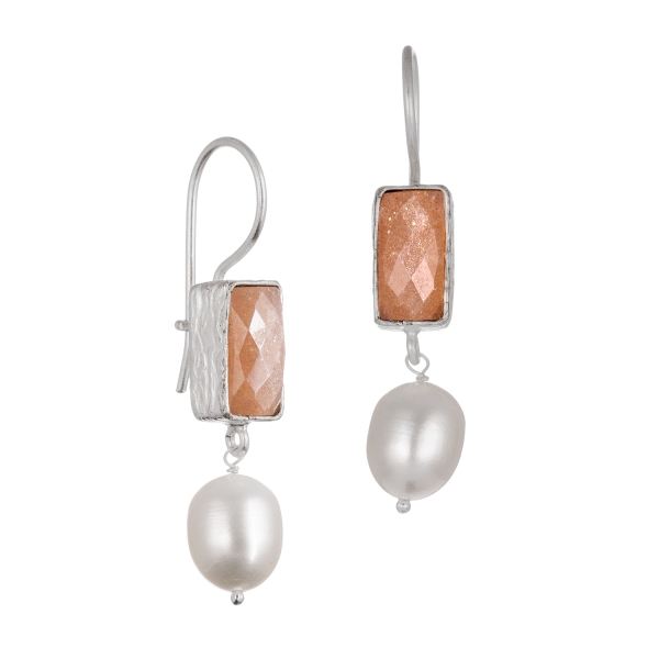 Earring made from 925 silver, peach moonstone