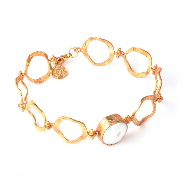 Bracelet made from brass, goldplated, baroque pearl