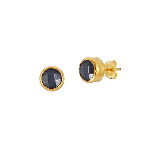 Earring made from brass, goldplated, grey blue Chalcedony