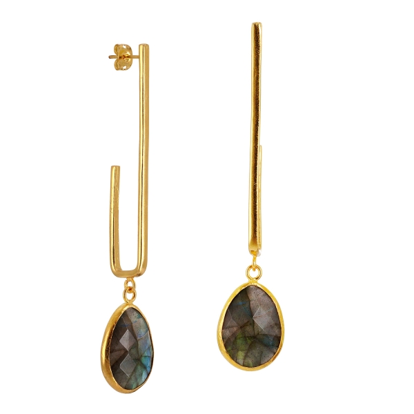 Earring made from brass, goldplated, Labradorite