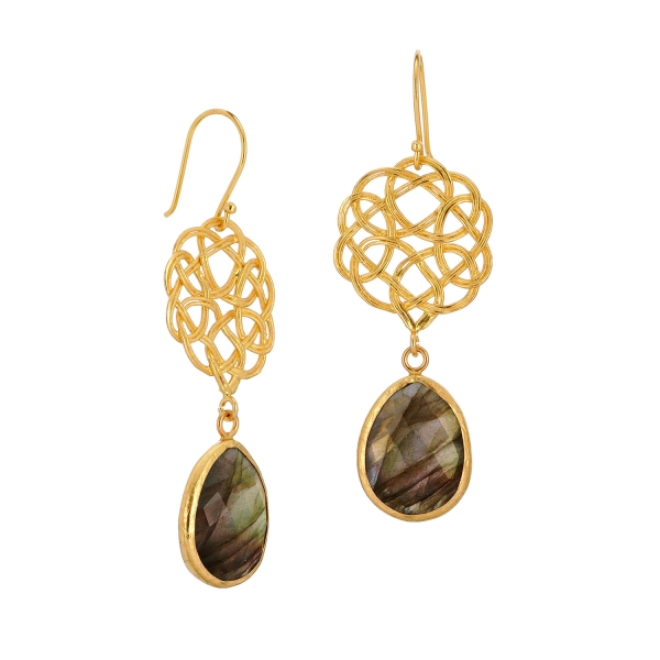 Elegant earring, brass goldplated, Labradorite