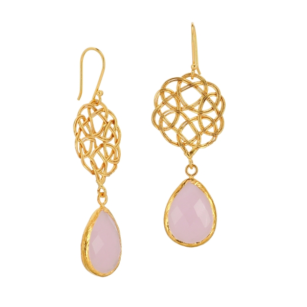 Elegant earring, brass goldplated, Rosequartz