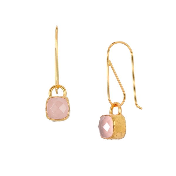 Fashionable earring made from brass, goldplated with Rosequartz