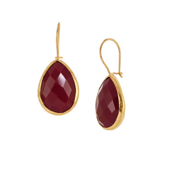 Earring made from brass, goldplated, red Jade