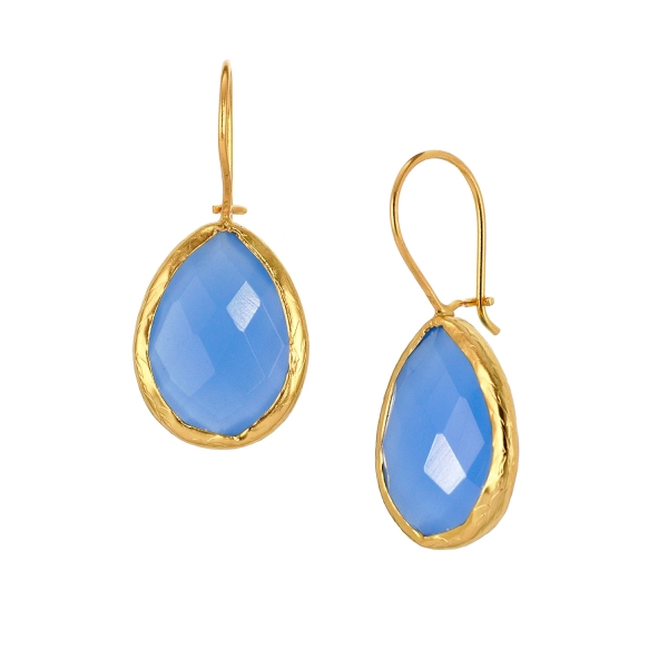 Earring made from brass, goldplated, blue Chalcedony