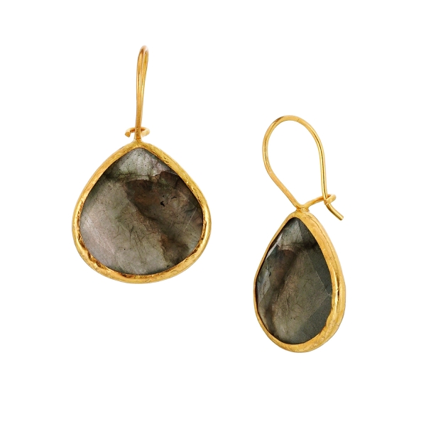 Earring made from brass, goldplated, Labradorite