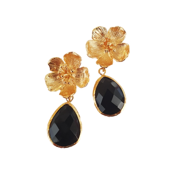 Earring made from brass, goldplated with Onyx