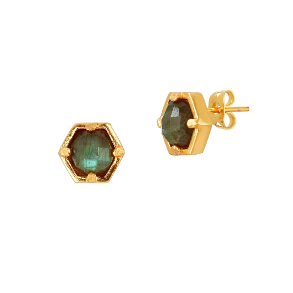 Earring made from brass, goldplated with Labradorite