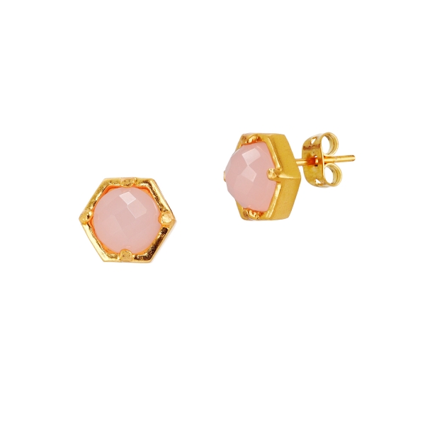 Earring made from brass, goldplated with Rosequartz