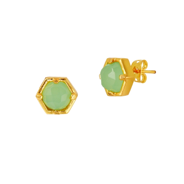 Earring made from brass, goldplated with aqua Chalcedony