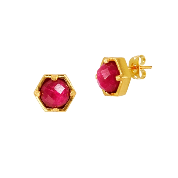 Earring made from brass, goldplated with red Jade