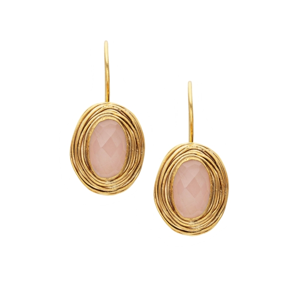 Earring made from brass, goldplated, Rosequartz