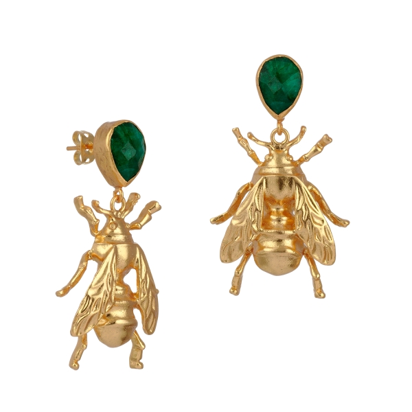 Earring made from brass, goldplated, Emerald