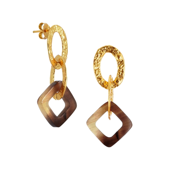 Earring made from brass, goldplated, horn