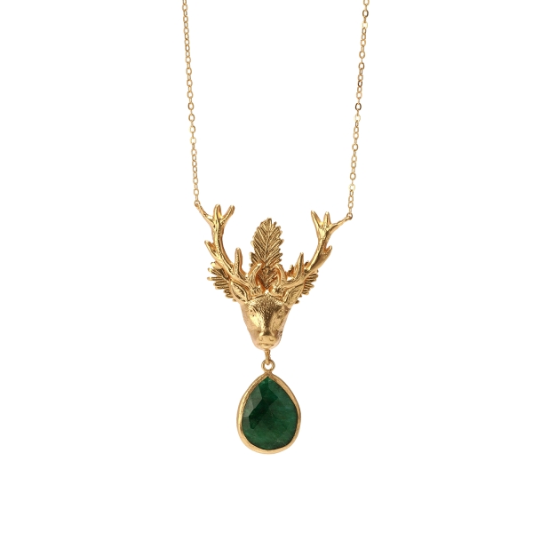 Necklace made from brass, goldplated, Emerald