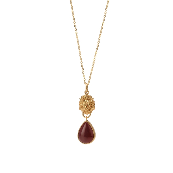 Necklace made from brass, goldplated, red Chalcedony