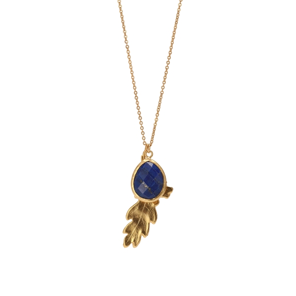 Necklace made from brass, goldplated, Lapislazuli