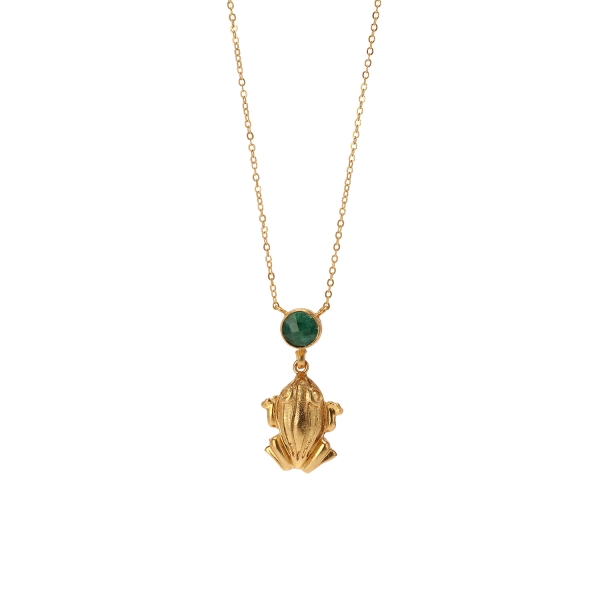 Necklace made from brass, goldplated, Emerald