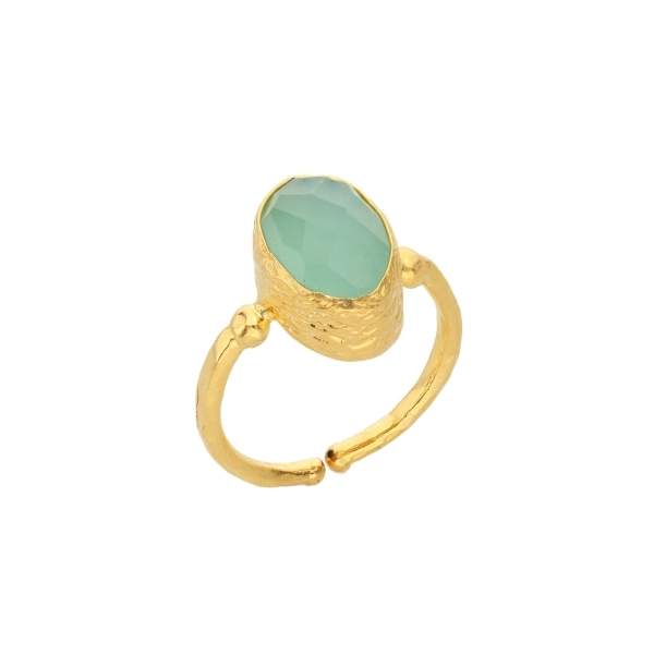 Ring made from brass, goldplated, aqua Chalcedony