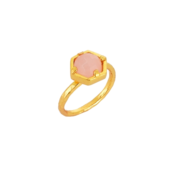 Ring made from brass, goldplated, Rosequartz