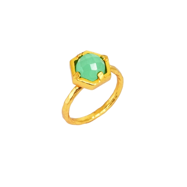 Ring made from brass, goldplated, aqua Chalcedony