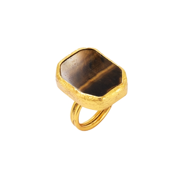 Ring made from brass, goldplated, Tiger Eye