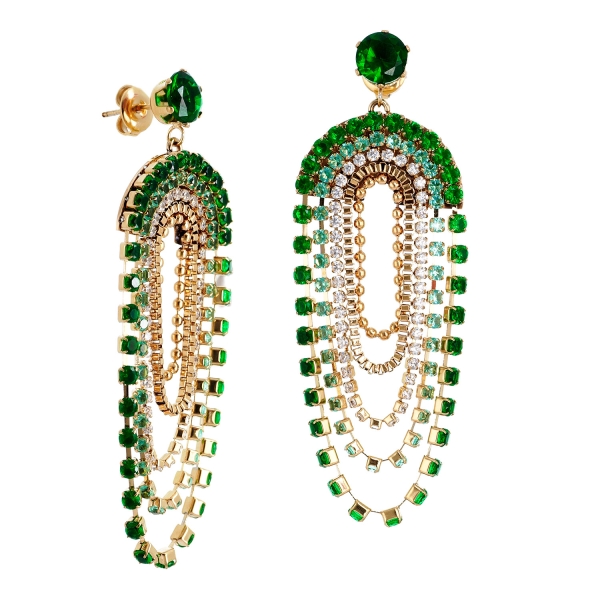 Earring made from brass, goldplated, green crystal